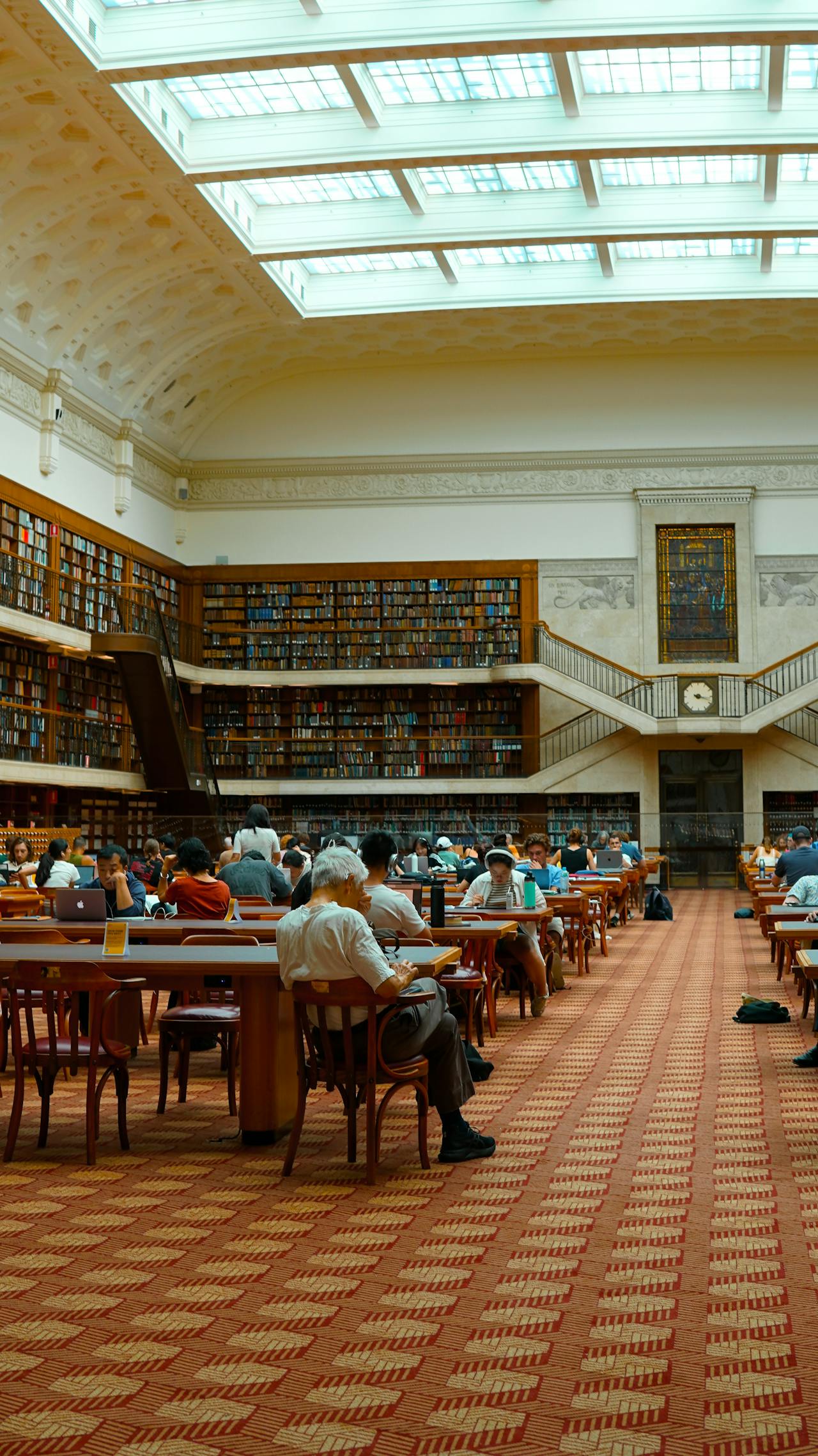 A grand university library reading room